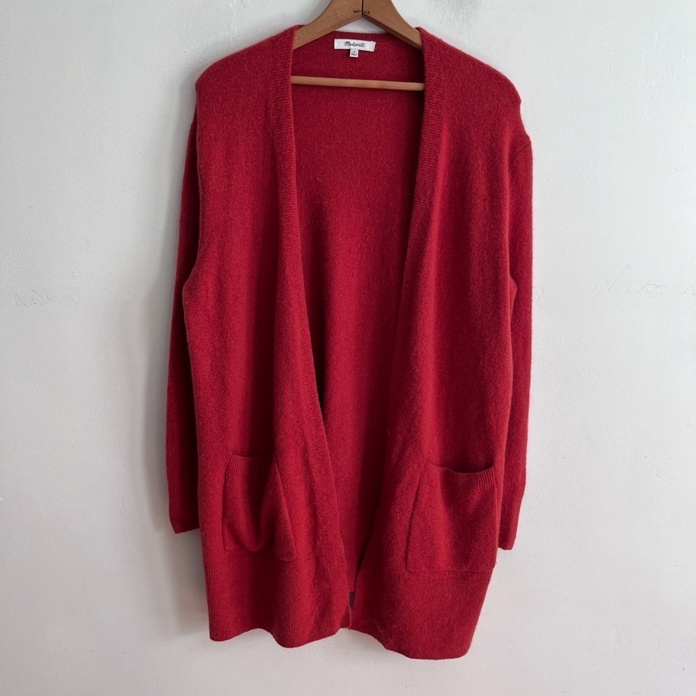 Madewell Orange Burnt Wool Blend Long Line Open Front Cardigan
